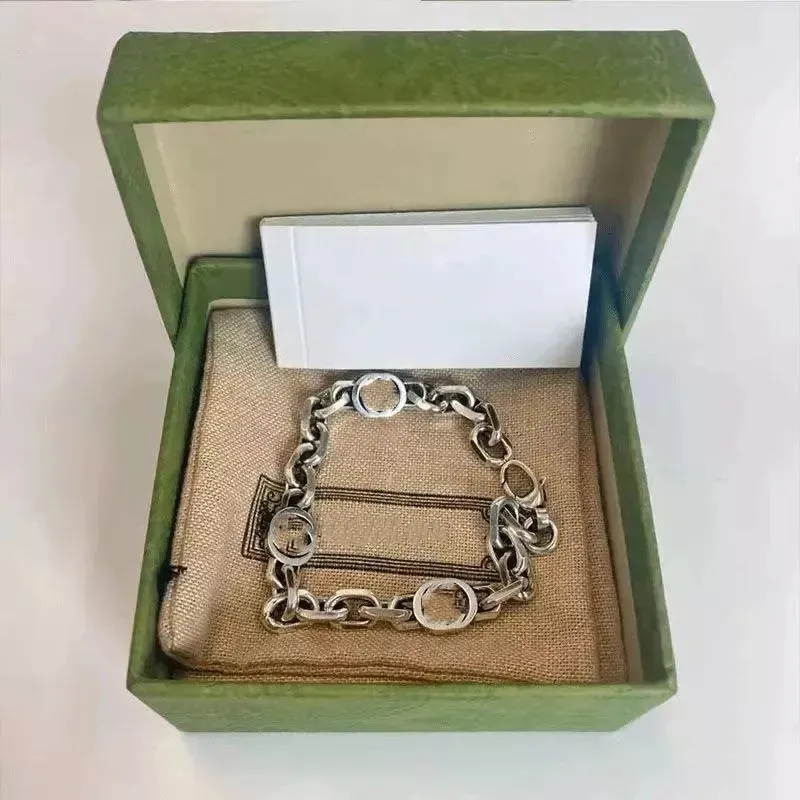 Vintage 925 silver interlocking chain bracelet does not fade fashion simple old lovers with the same birthday gift Bring the original box