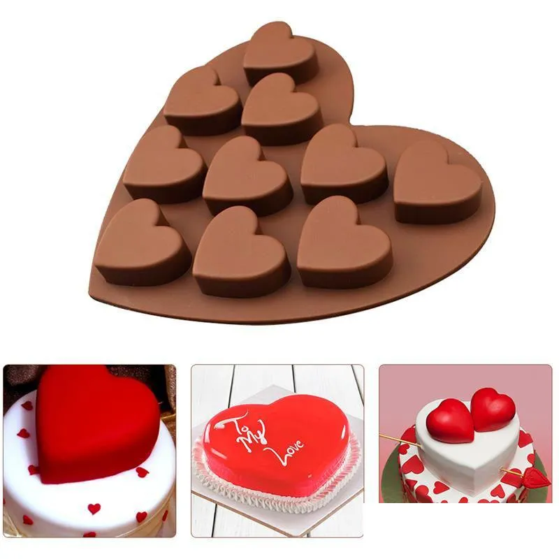 Stampi da forno 10 fori Stampo per cioccolato a forma di cuore Torta di caramelle Fai da te Sile Cubetto di ghiaccio Budino Pasticceria Biscotto Utensile da cucina Drop Delivery H Dh9Cr