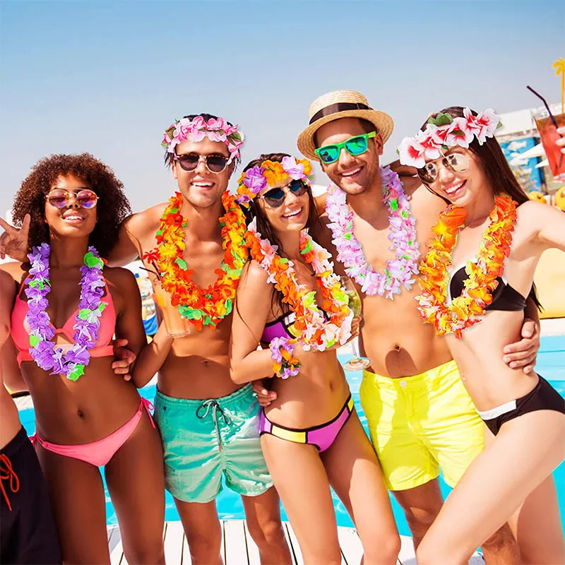 Hawaii 4-teiliges Set Für Damen – Blumenkranz, Armreifen & Stirnband, Perfekt Für Strandpartys & Kostüme