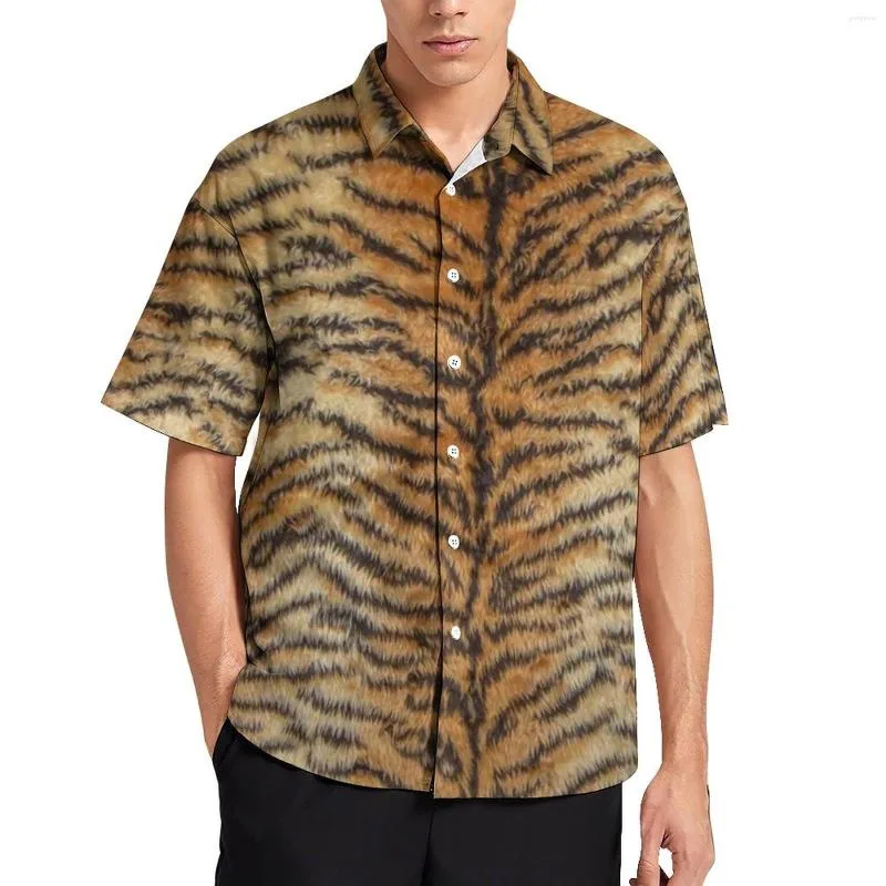 Мужские повседневные рубашки тигровые печатные блузки мужчины мех животные полосы летние с коротким рукавом обычай harajuku негабаритный пляж