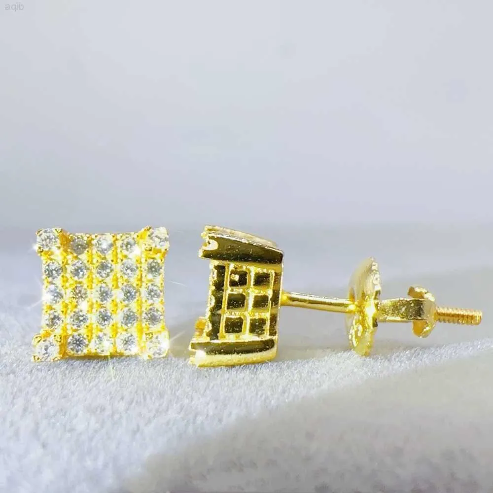 Custom Hip Hop Jewelry Iced Out S925 Gold Plated Moissanite Earrings Men Vvs Diamond 6.7mm Square Earrings