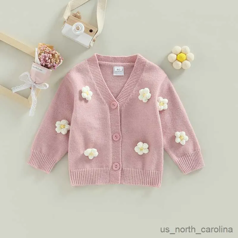 Jackets Kids Girls Sweater Long Sleeve V Neck Button Closure Flower Winter Warm Knit Cardigan R230810