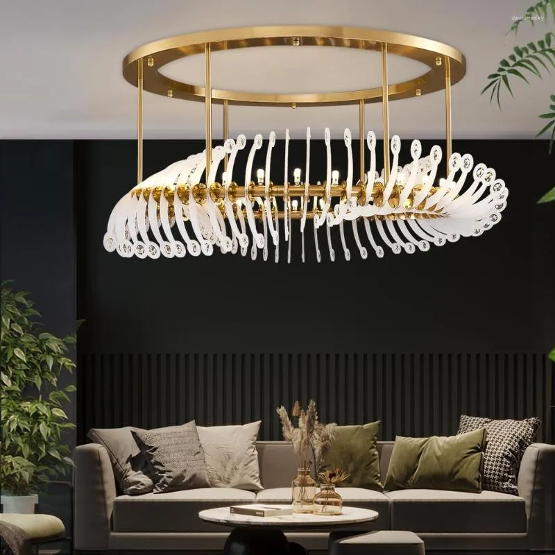 Lampadari Lampadario a soffitto per soggiorno Design creativo Camera da letto rotonda Lampada in acrilico Lampadario per decorazioni per la casa in oro spazzolato