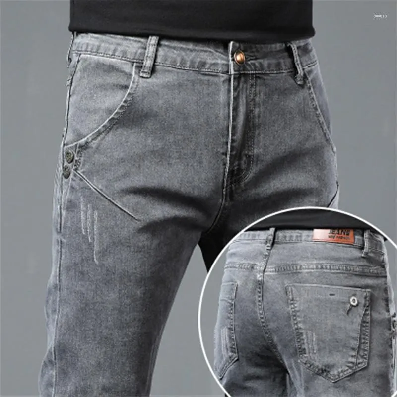 2023 Mens Classic Denim Gray Jeans Soft Black Homme Pantalones For