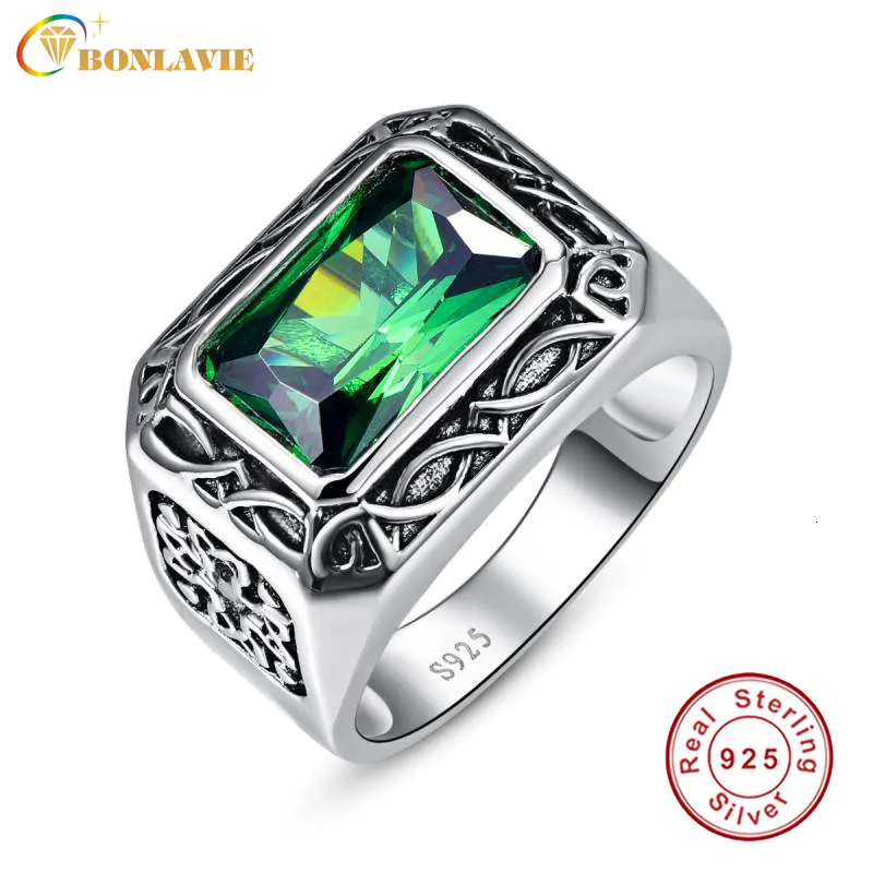 Alyans Bonlavie Fine 6 8ct Emerald Erkekler Halka Katı 925 Sterling Sliver mücevher nişan 6 14 230804