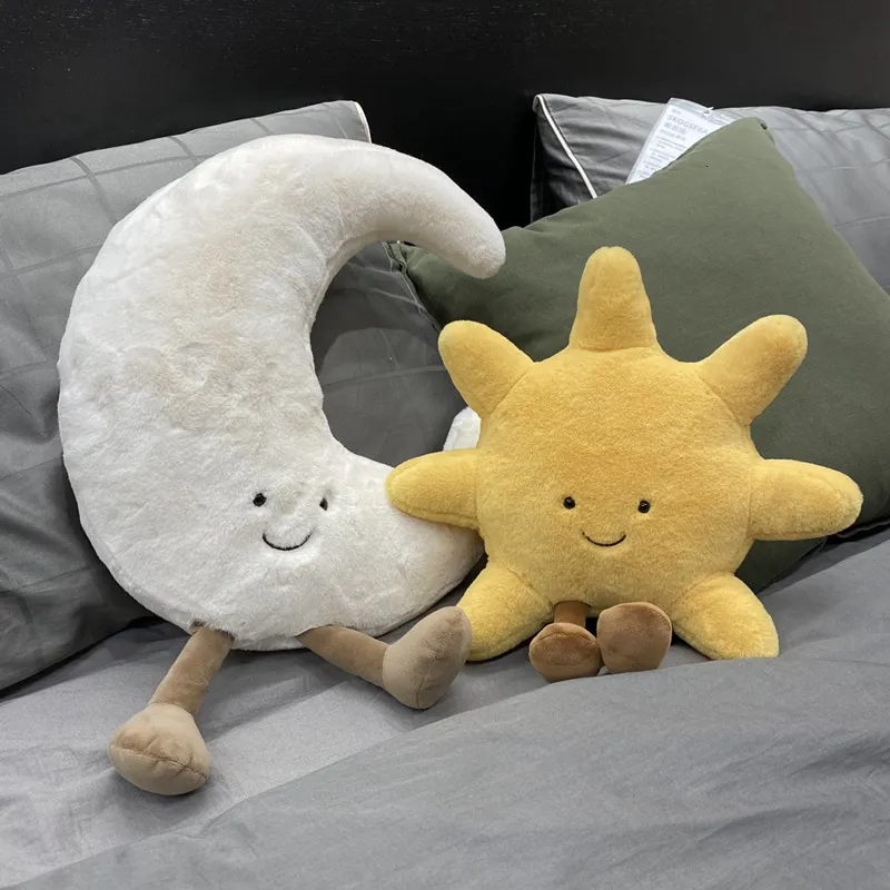 Kawaii Cuddly Toy Cushion Yellow Sun And White Moon Shape