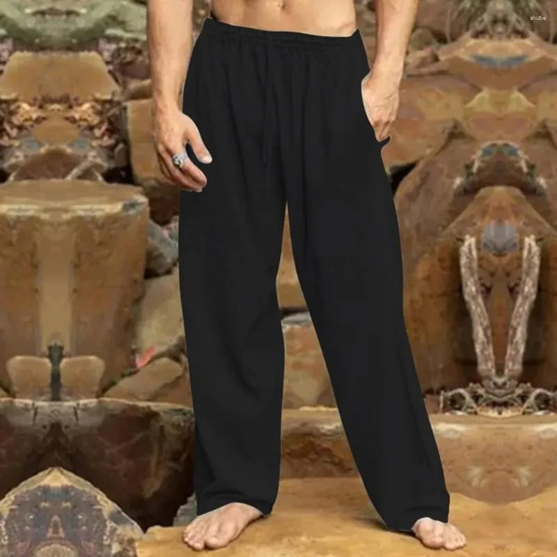 Pantaloni da uomo con coulisse tasca laterale casual streetwear elastico in vita pantaloni sportivi a gamba larga dritti lunghi