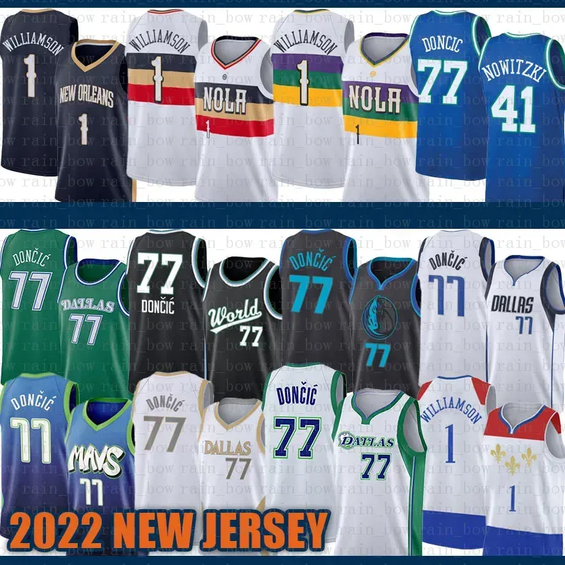 Personalizado New Orleans''Pelicans''Men 1 Luka Doncic Dirk Nowitzki Basquete Jersey 77 41 Zion White Williamson 033Custom Homens Mulheres Crianças Juventude