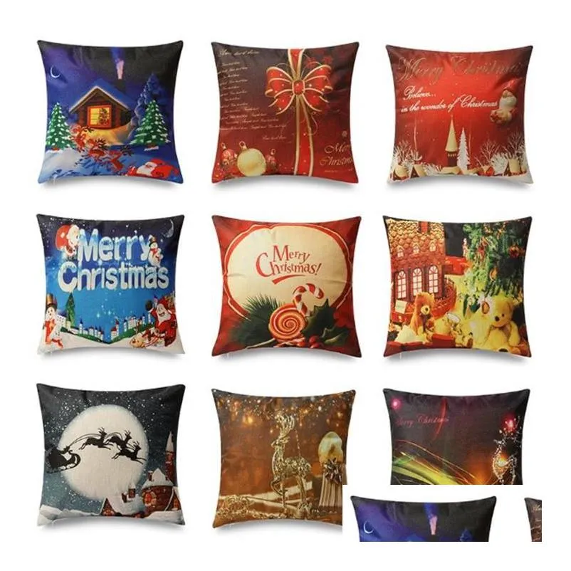 Pillow Case 45X45Cm Merry Christmas Xmas Designed Throw Er Cushion Decor Decoration For Home Drop Delivery Garden Textiles Bedding Su Dhtks