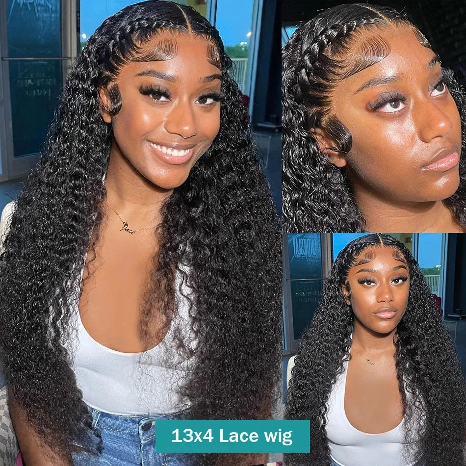 13x4 Kinky Curly Lace Front Wig 180 Densité Transparent Lace Front Brésilien Perruques de Cheveux Humains pour les Femmes Noires 32 34 Pouce Jarin