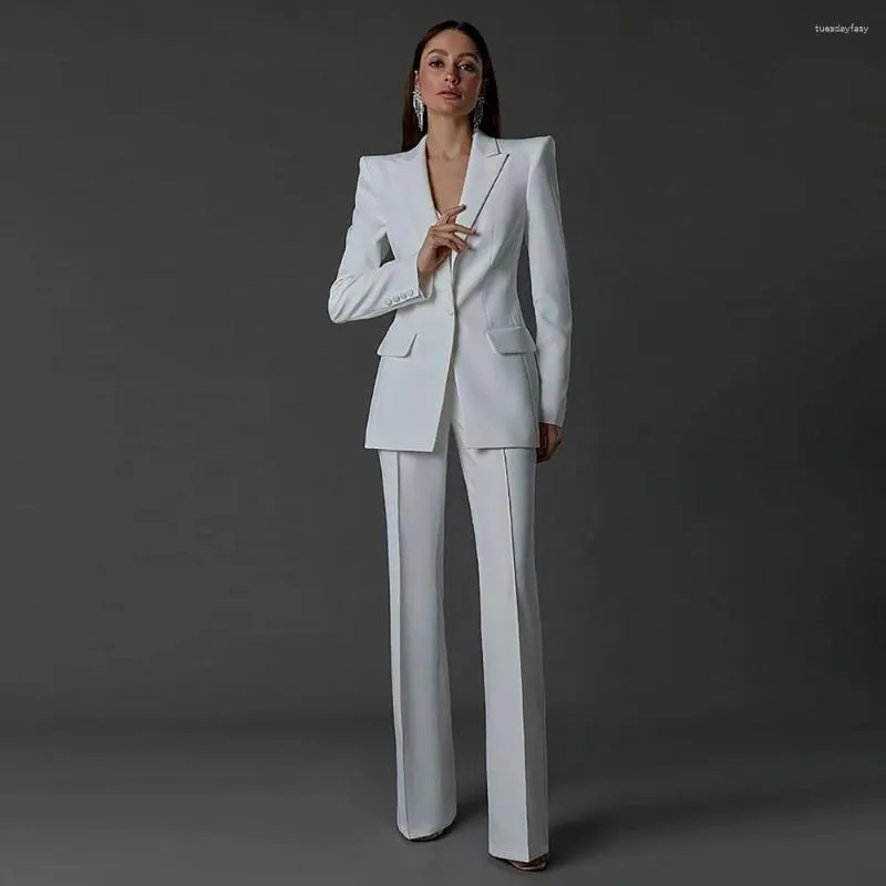 Women's Two Piece Pants White Women Suits Skinny Sets 2 Pcs Blazer Single Breasted Evening Party Tailore-Made Wear Formal Mother Dress