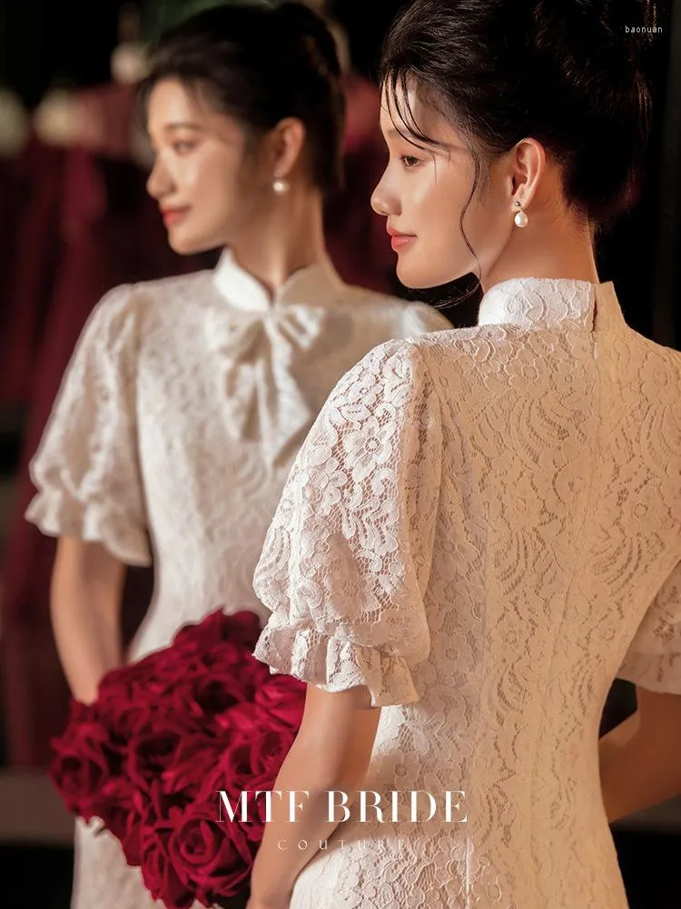 Этническая одежда YourQipao White Улучшено традиционное китайское платье Cheongsam 2023 Летние женщины Элегантная кружевная свадьба Вечерняя вечеринка