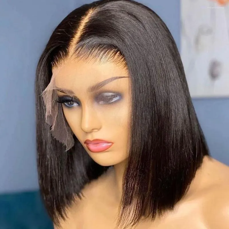 Bone Straight Bob Peruca de cabelo humano frontal em renda perucas para mulheres curtas 13x4 HD frontal sem cola 180%