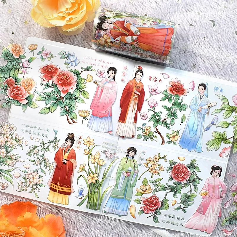 Gift Wrap 2m Vintage Girl Flower Frame Shiny PET Tapes Craft Supplies DIY Scrapbooking Card Making Decorative Plan Sticker
