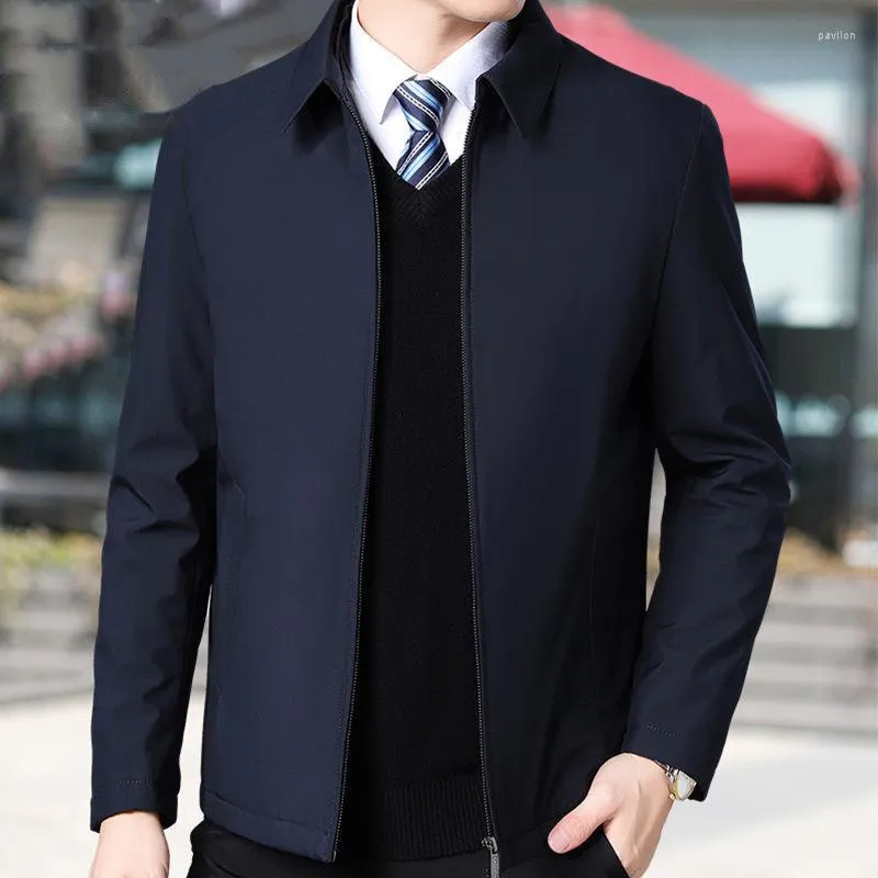 Męskie kurtki mody kurtka biznesowa swobodne płaszcze odrzucają zamek błyskawiczny prosty w średnim wieku starszy mężczyźni tata ubrania biuro odzież wierzchnia