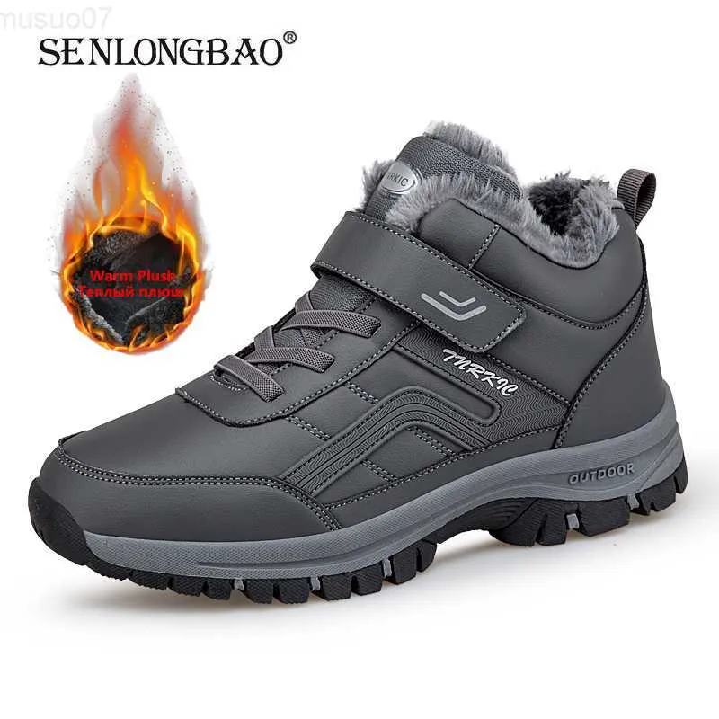 Boots 2022 Winter Men Boots Waterproof Leather Sneakers Snow Boots Outdoor Male Hiking Boots Work Shoes High Top Non-slip Ankle Boots L230806