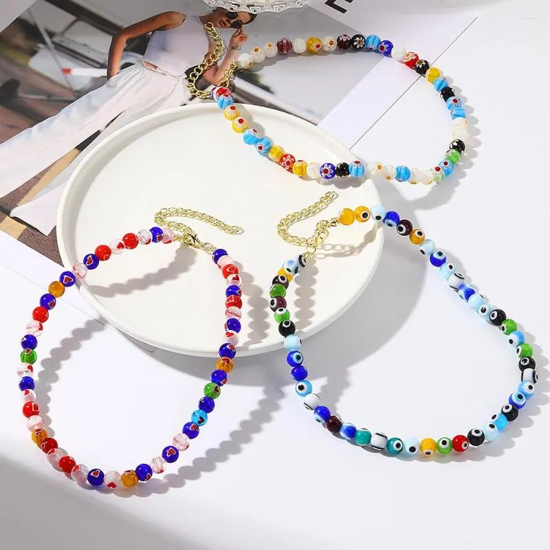 Choker Bohemian elegancki naszyjnik perłowy ręcznie robione kolorowe koraliki Millefiori szklane łańcuch obojczyka dla kobiet dziewczyna biżuteria plażowa