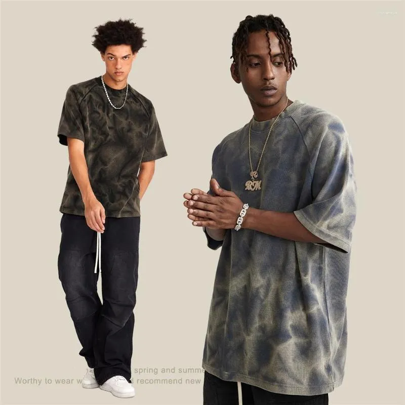 Męskie koszulki T-shirt w stylu Ripple Waffle Hip Hop Men unisex cotton-mieszanka waga ciężka Raglan Tops 365GSM Streetwear