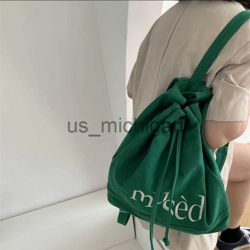 Plecak koreański plecak list wydrukowany torba na płótnie przenośna duża pojemność torba na zakupy uczeń torba do wiadra Torba sznurka sznurka J230806