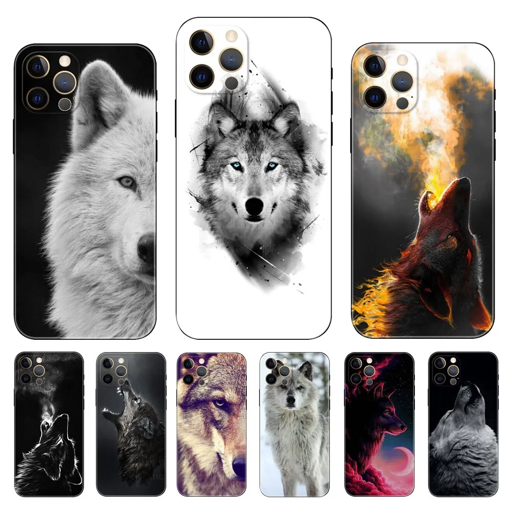 Fashion Wolf Custodia morbida in TPU per Iphone 15 Pro MAX 14 Plus 13 12 11 XR XS 8 7 iPhone15 Animal Fire Moon Silicone Smart Mobile Cover posteriore per cellulare Pelle all'ingrosso