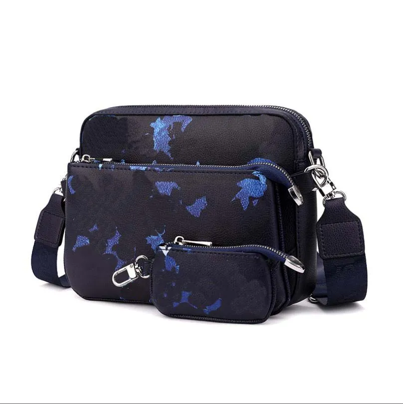 Dernière peinture en aérosol bleu 3 pièces ensemble nouveau sac à bandoulière en relief blanc pour hommes élégant sac trois pièces luxe TRIO desinger Messenger Bag