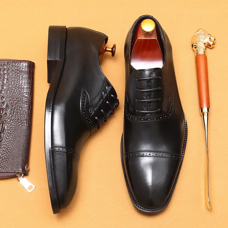 Stijl Britse heren formeel echt lederen vintage handgemaakte kwaliteit mode bruiloft sociale oxfords schoenen voor mannelijk b