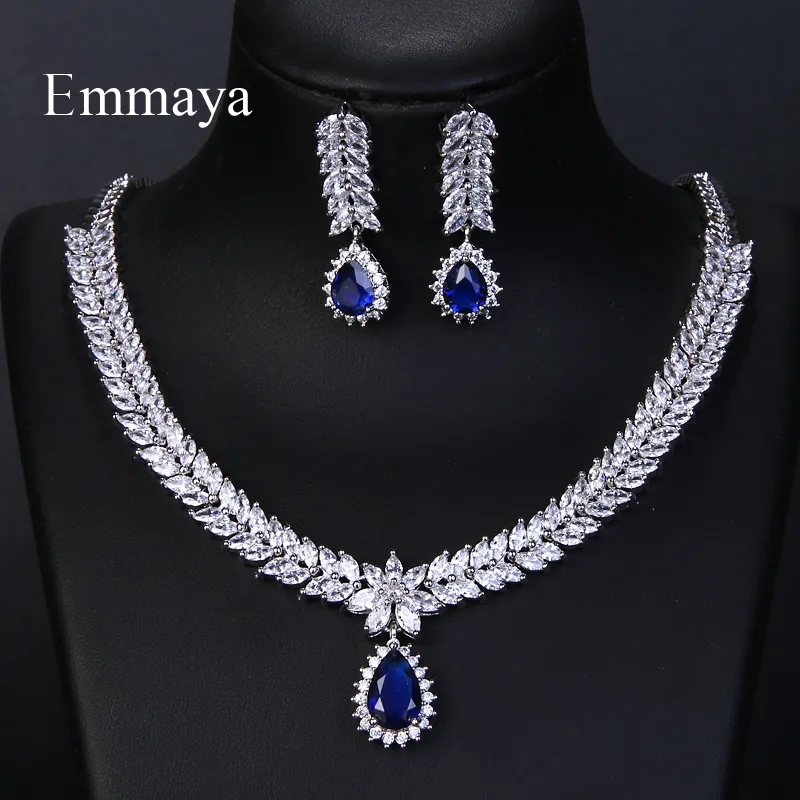 Wedding Jewelry Sets Emmaya Luxury AAA Cubic Zircon 4 Colors Water Drop Earrings Necklace For Women Bridal Party Accessories 230804