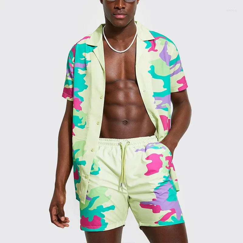 Mannen Trainingspakken 2023 Zomer Mannen Tie Dye Print Hawaiian Set Button Korte Mouw Strand Shorts Casual Streetwear 2 stuk Pak S-5XL