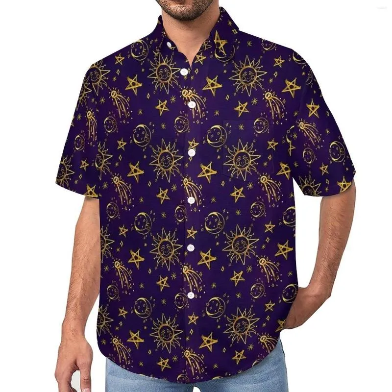 Chemises décontractées pour hommes chemise d'astrologie soleil et lune plage ample hawaïen Cool Blouses à manches courtes graphique vêtements surdimensionnés