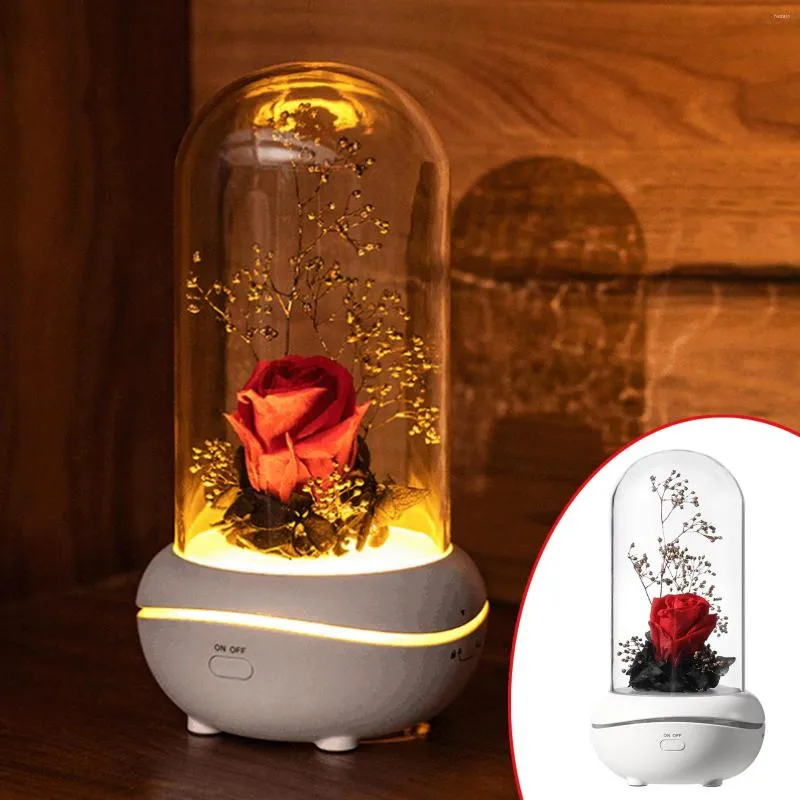 Fiori decorativi Behogar USB Ricaricabile Eternal Rose Flower Olio essenziale Diffusore di aromi Lampada per regali di compleanno di San Valentino