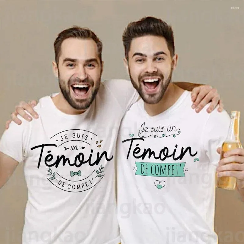 Męskie koszulki Temoin francuska koszula pary groom kawaler wiek świadek koszulki list graficzny koszulka ślubna