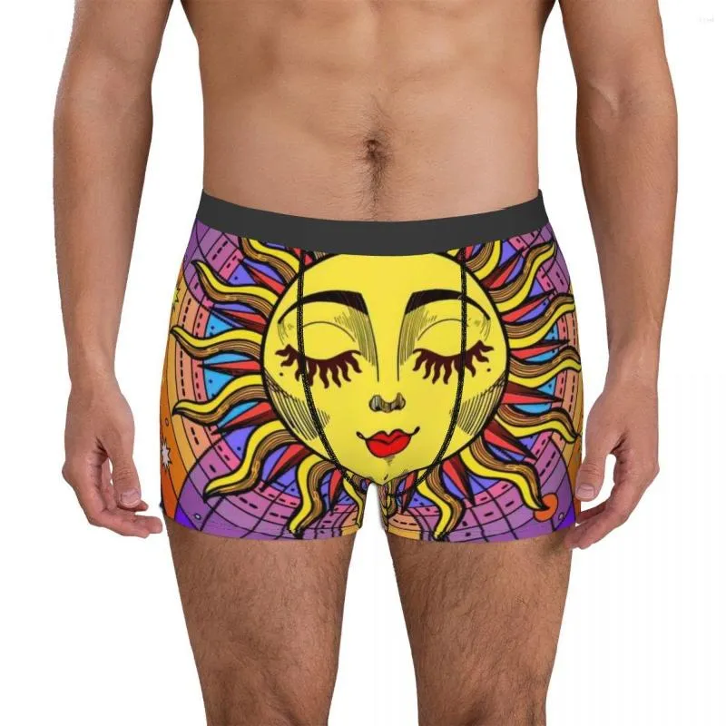 Caleçon soleil avec visage et croissant de lune sur Divination hommes Boxer Shorts hommes dessin animé Anime drôle culotte douce