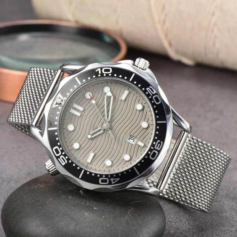 Relógio casual de quartzo com mostrador numérico, relógio com cinto de malha de aço para homens, relógio de pulso redondo de negócios, relógio de luxo 43mm
