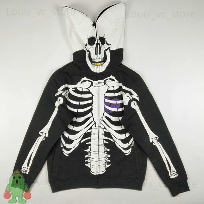 Kapital Skeleton Print Zip Jacket Dead Serious Dark Fleece Hooded Skull Bone Cardigan Hoodie Sweatshirt Coats T230806