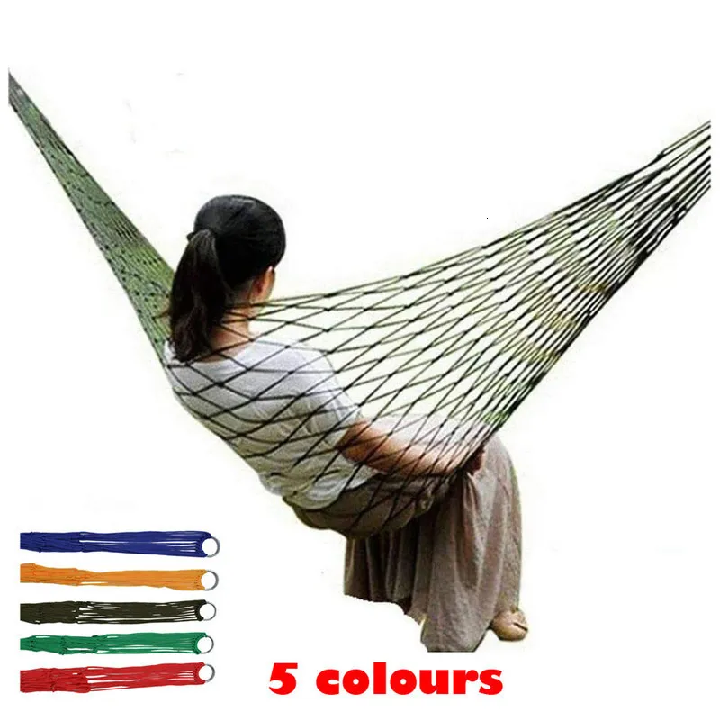 Hamacs Camping en plein air Pique-nique Camp d'été Cour Repos Portable Grand Hamac Confortable Suspendu Nylon Net Corde Hamac Adulte 230804