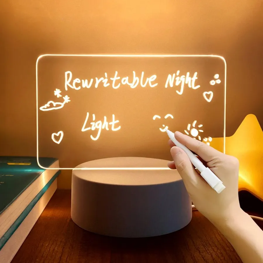 Tablero de notas, luz de noche Led creativa, tablero de mensajes USB, luz de vacaciones con bolígrafo, regalos para niños, decoración de novia, lámpara de noche