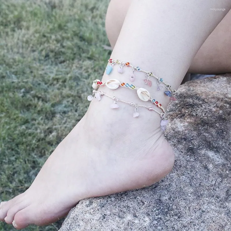 Anklets Bohemian 스타일 멀티 레이어 핑크 비드 어린이 발목 스테인레스 스틸 2023 패션 컬러 매력 팔찌 보석 선물