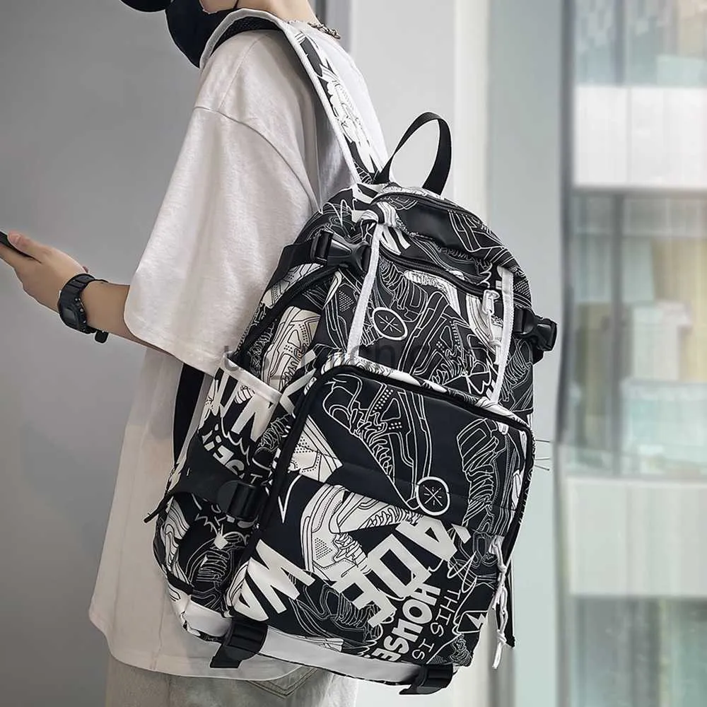 Backpack Harajuku Girl Male School Bag Female Graffiti Print Men Backpack Women Book Boy Bag Nylon Ladies Fashion Laptop Backpack Student J0806