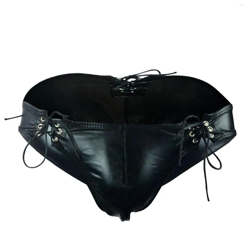 Mutande Uomo Pu Leather Sexy Vita bassa Lace Up Jockstraps Erotic Gay Tinta unita Slim Fit Confortevole