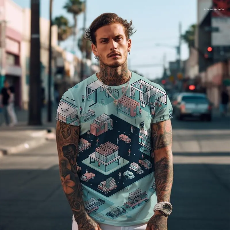 Hommes t-shirts maison 3D imprimé à manches courtes - chemise rue gothique mode - chemises été confortable mâle lâche décontracté