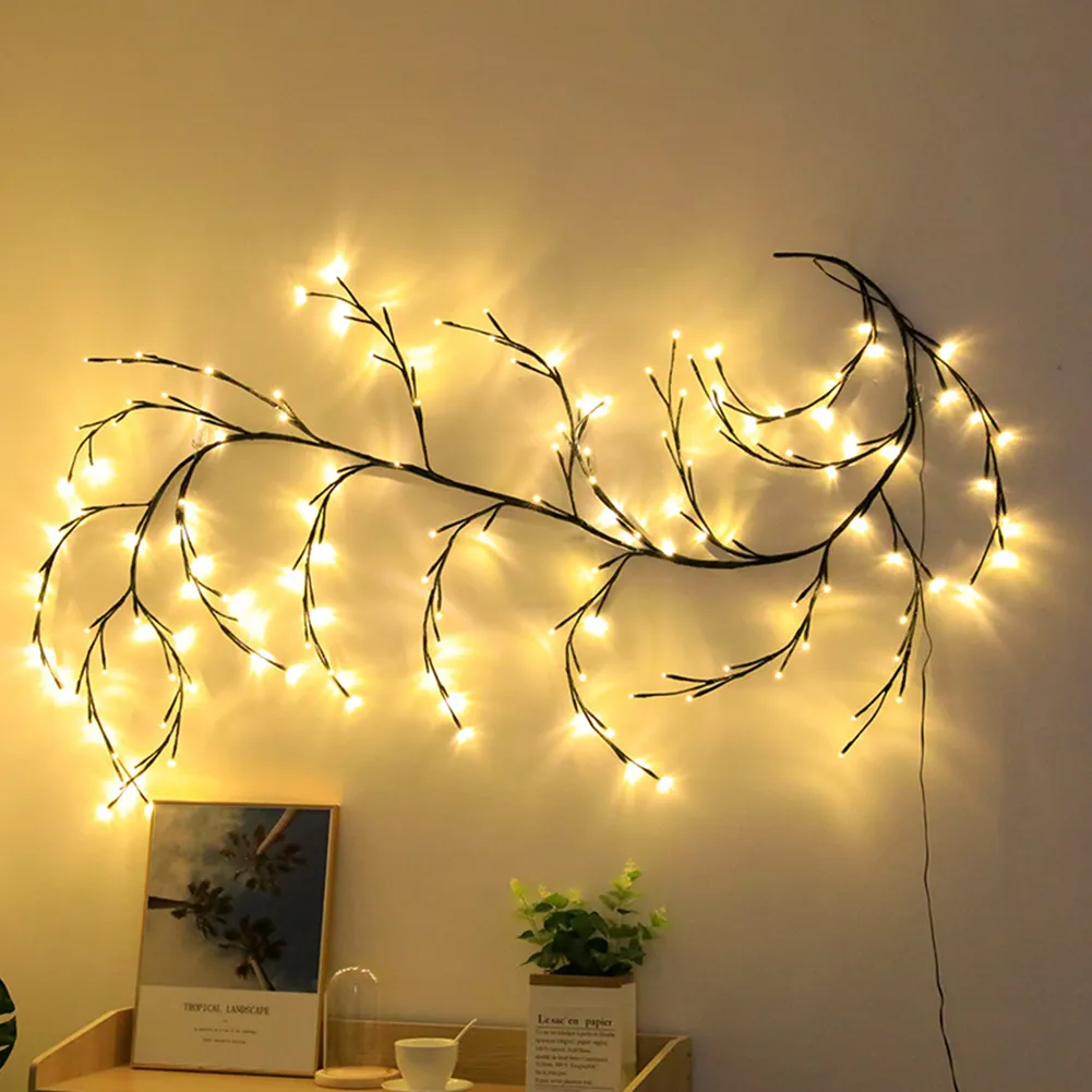 Artificial Plant Rattan With Decorative Lights 144 LEDs 7.5FT Willow Garland Flexible Vine Branch For Holiday Home DIY Decor