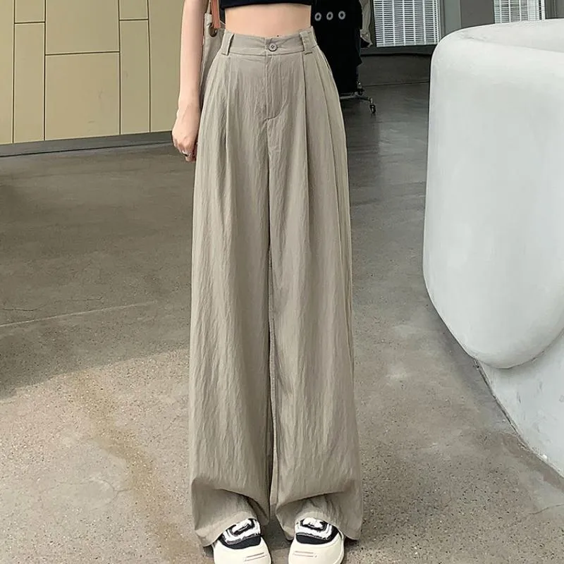 Pantalon Femme Style japonais d contract coton lin jambe large femmes printemps t mode drap taille haute Femme pantalon droit ample