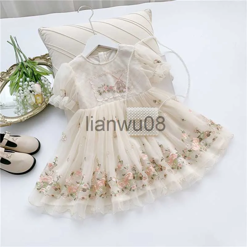 Mädchen Kleider Sommer Mädchen Kleidung 27 Jahre Spitze bestickt Prinzessin Kleid Blumenstickerei Mädchen Spitze Prinzessin Kleid x0806