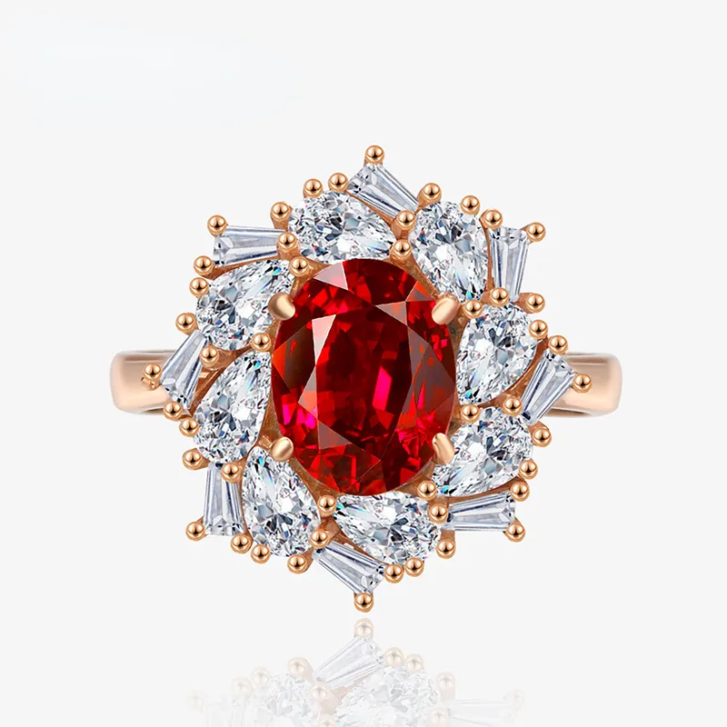S925 Silver Ice Flower Cut Padma 7 * 9mm High Carbon Diamond Ruby Women's Elegant Temperament High Grade Wedding Jewelry