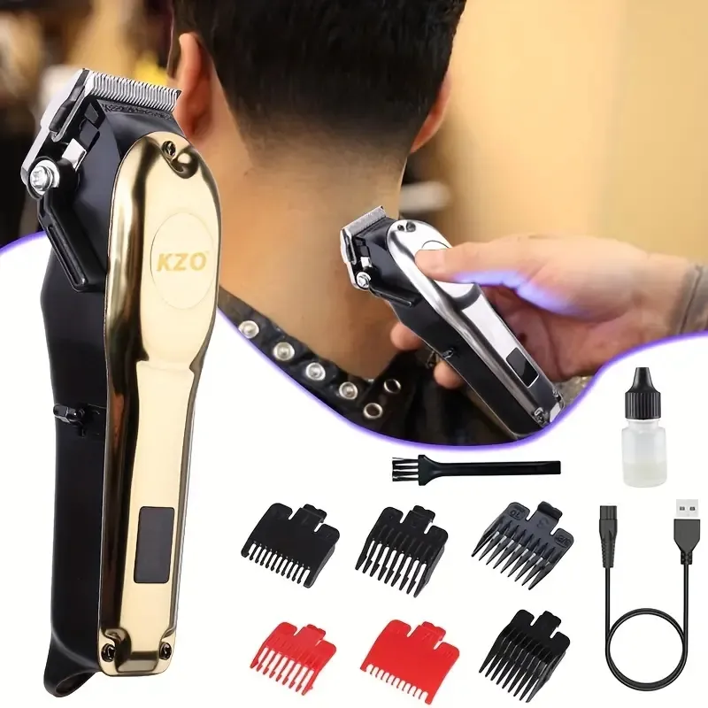 Professional Cordless Hair Trimmer Set: LCD Display, Rechargeable Haircut Machine For Men - Perfect For Home Salon Use!