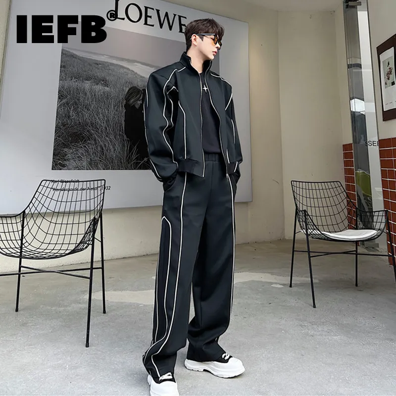 Mens Tracksuits IEFB Trend Sport Sets Stand Collar Sweatshirt Straight Loose Pants Fashion Male Cording Design Casual Suits 9A7316 230804