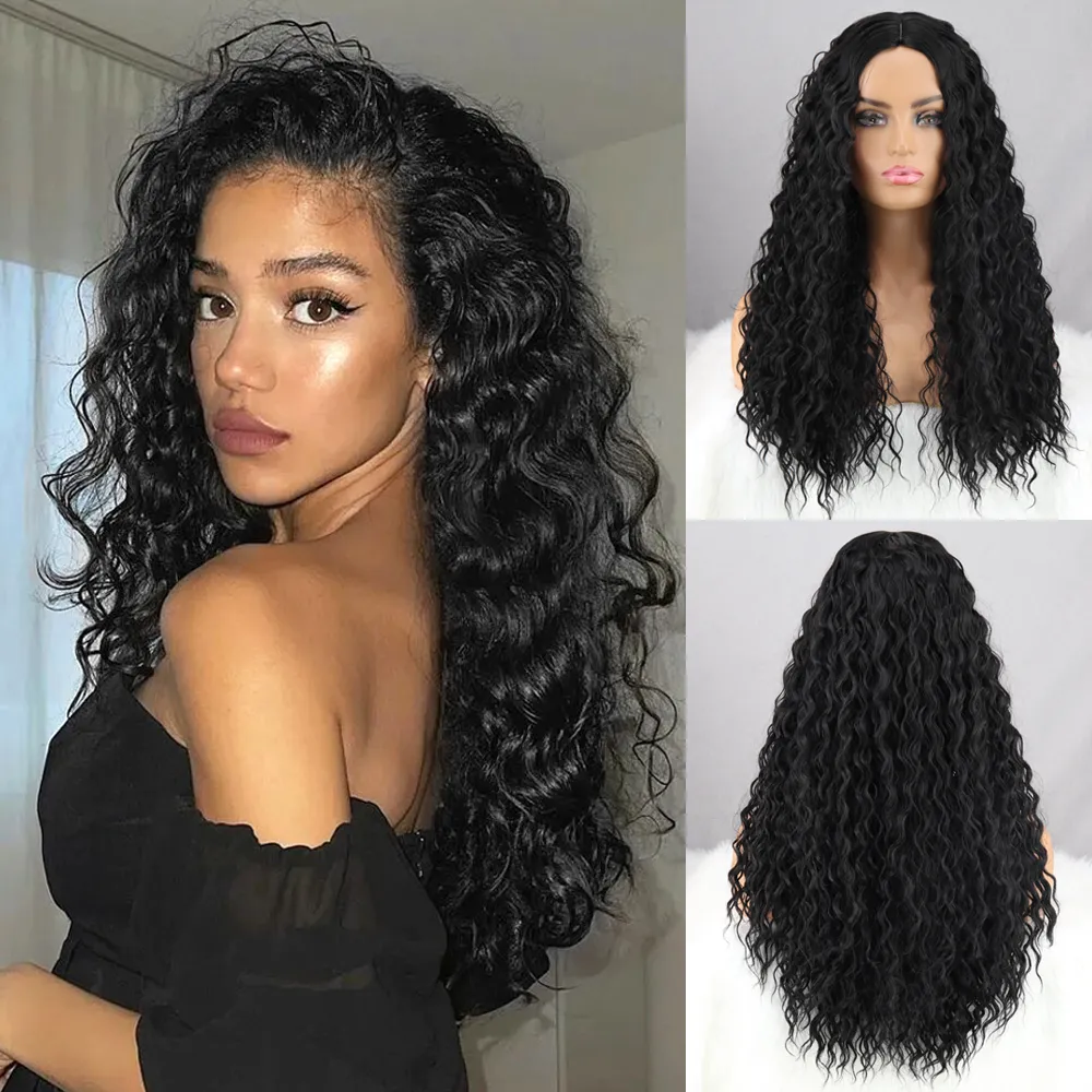 Black Wine Red Blond Split Afro Wig Long Curly Wig Natural Synthetic Hair For Ladies Party Ladies Bob Wig From Wigfactory66 19.99 DHgate.Com