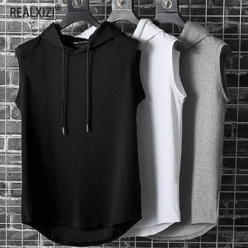 Herentanktops Mens Muscle Hoodie Vest Zomer Bodybuilding Gym Workout Fitness Mouwloos T-shirt Losse ademende casual tees