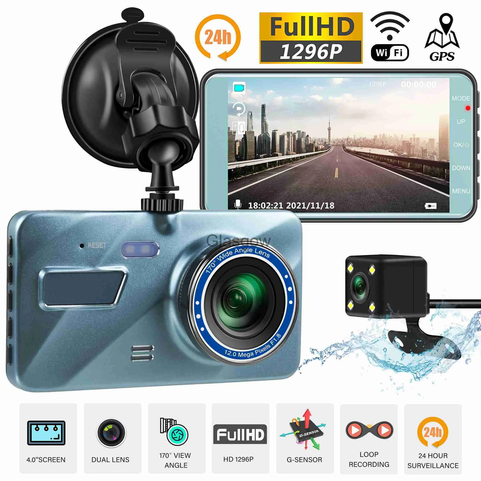 DVRs de carro DVR de carro WiFi Dash Cam 40 Full HD 1080P Câmera de visão traseira Espelho Loop Gravador de vídeo Auto Dashcam Caixa preta GPS Visão noturna x0804 x0804