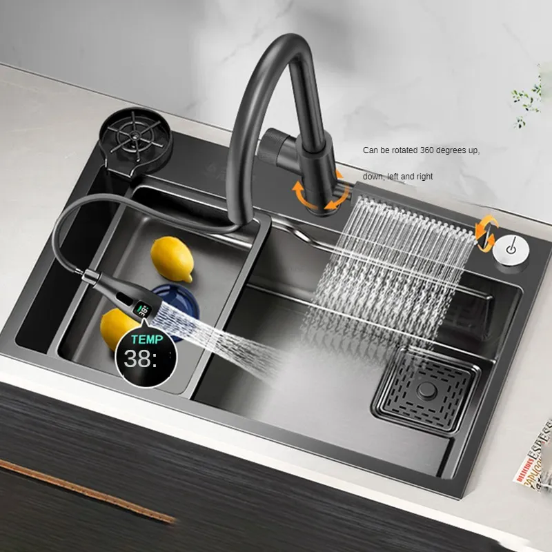 Lätt lyxig rostfritt stål Kitchen Sinks Creative Kitchen Accessories Home Dish Drainer Stor en-slot handgjorda handfat Basin